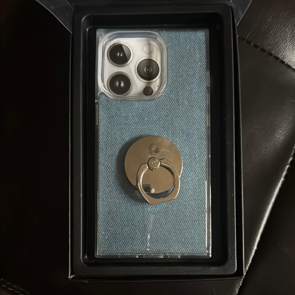 FLAUNT Blue Denim Phone Case with Silver Phone Ring